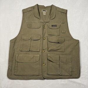 Campmor Vest Mens Large Green Cotton Utility Multi Pocket Outdoor Travel Hiking‎
